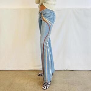 Vintage Y2K Sweetheart Low Rise Bootcut Wavy Striped Flare Jeans Size 6 2000s